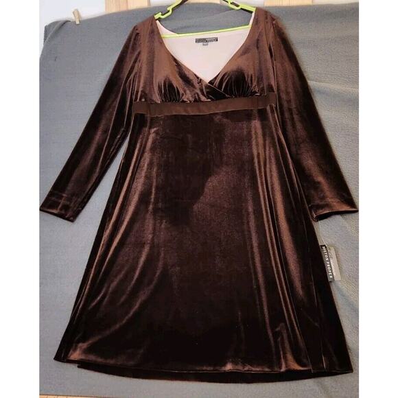 NWT Muse For Boston‎ Proper V Neck Velvet Dress Whimsigothic Empire Waist Sz 14 - Picture 1 of 12